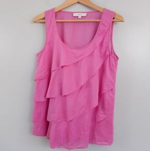 Loft Pink Cotton Layered Front Tank Top